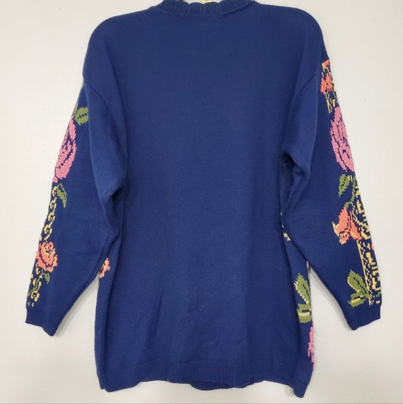 Vintage 90s Floral Tapestry Scallop Neck Sweater Top - Picture 3 of 5